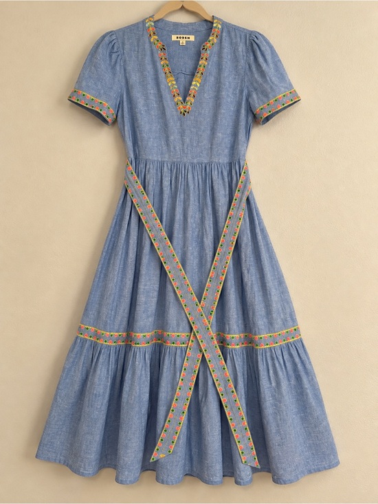 Boden Dresses & Skirts - Boden Light Blue Chambray Midi Dress with Embroidered Trim